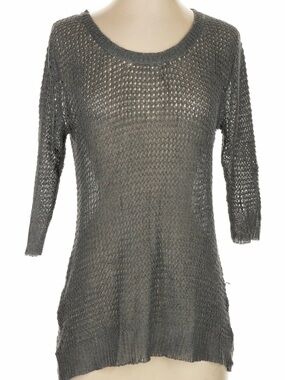 POL Gray Open-Weave Knit Top